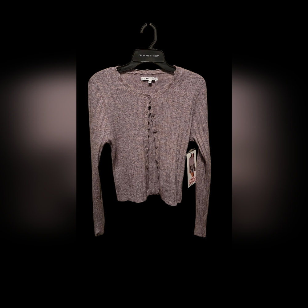 Celebrity Pink Women's Button Down Ribbed Top - Gray